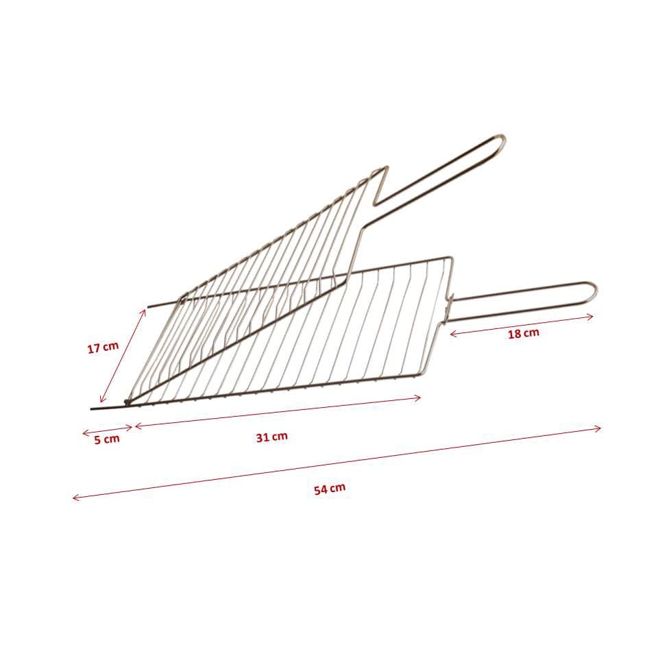 Grelha Dupla Abaulada aço Resistente Churrasqueira Peixes Frango Linguiça Carnes 54cm x 17cm x 20 mm