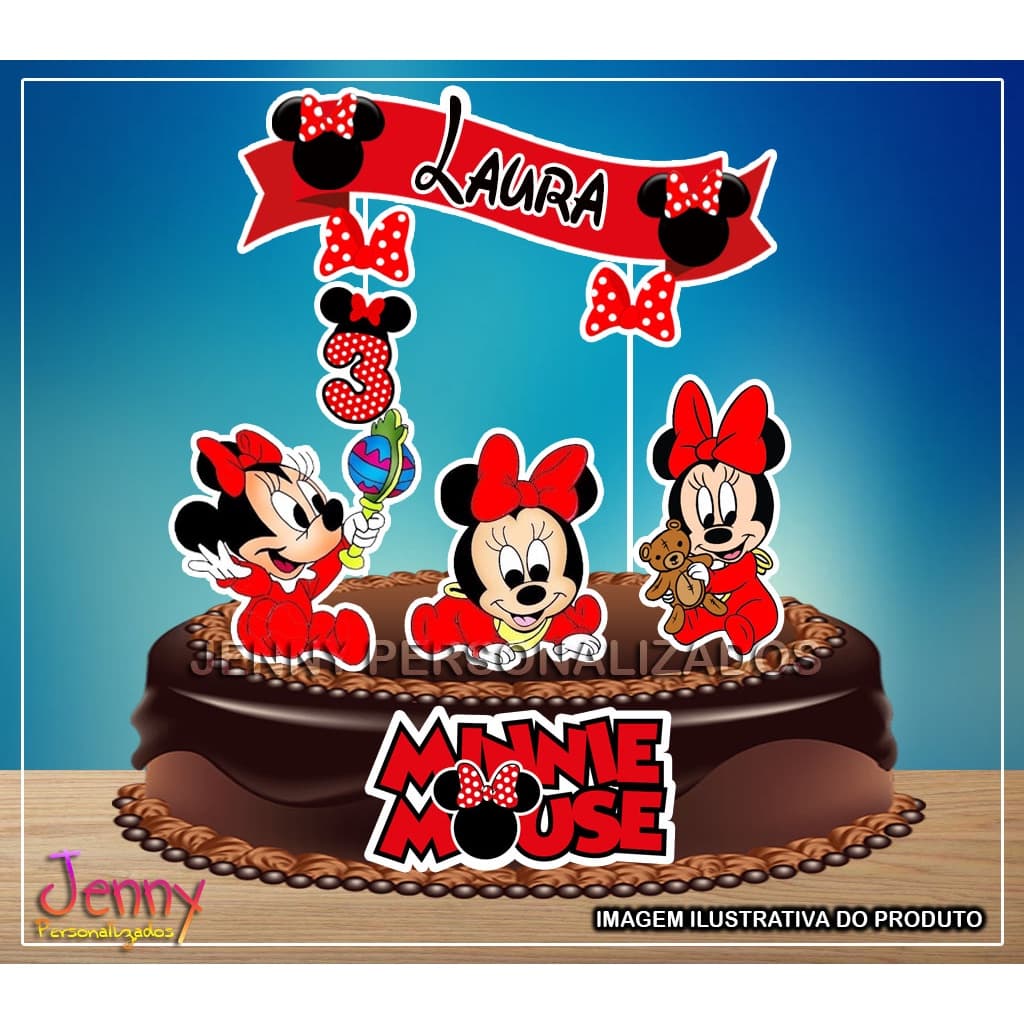 topo topper de bolo personalizado Minie Baby