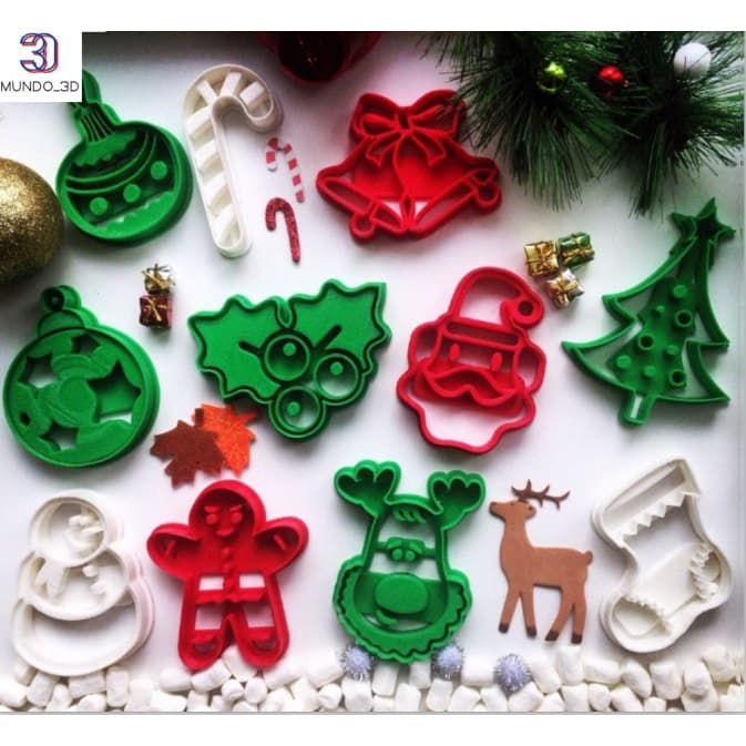 Kit 11/10 Cortadores para Biscoito De Natal Impressão 3D Formas Bolacha Cookie Massa Pasta Americana