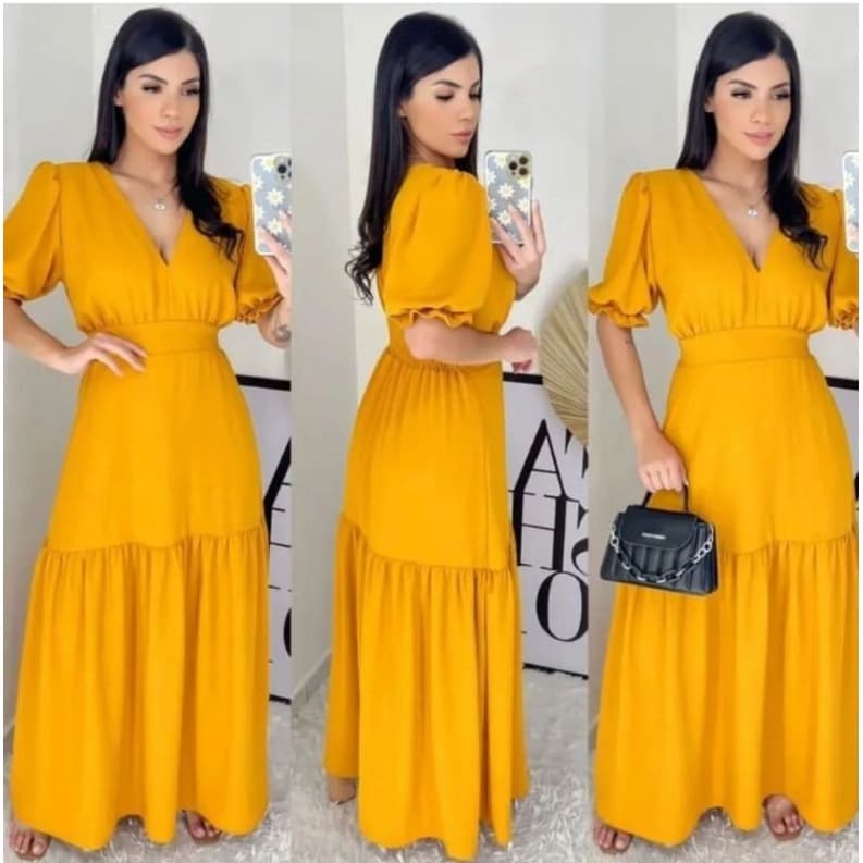 vestido longo com pipoca V041