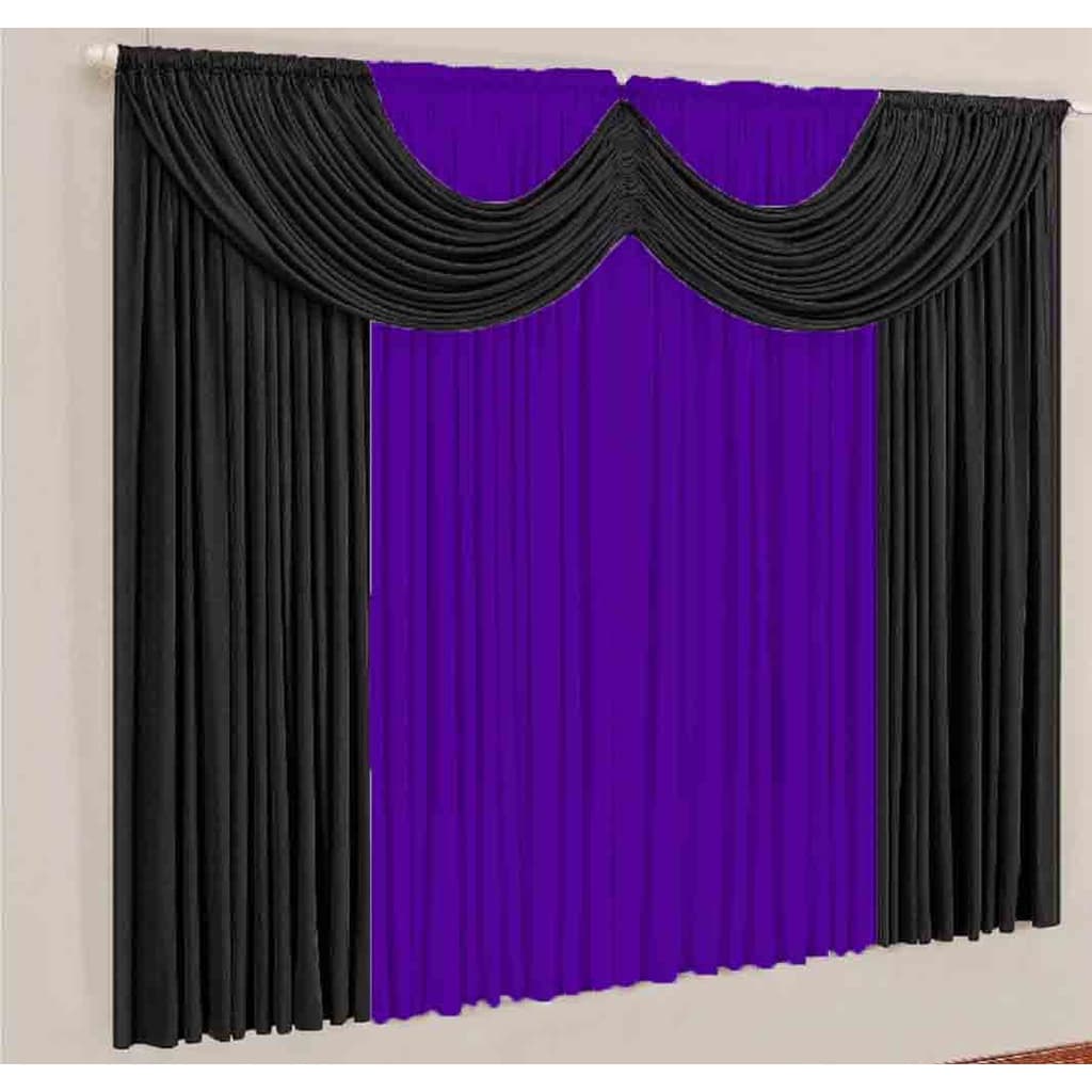 Cortina Paris De 2m X 1,7m Roxo com Preto Para Varão Simples