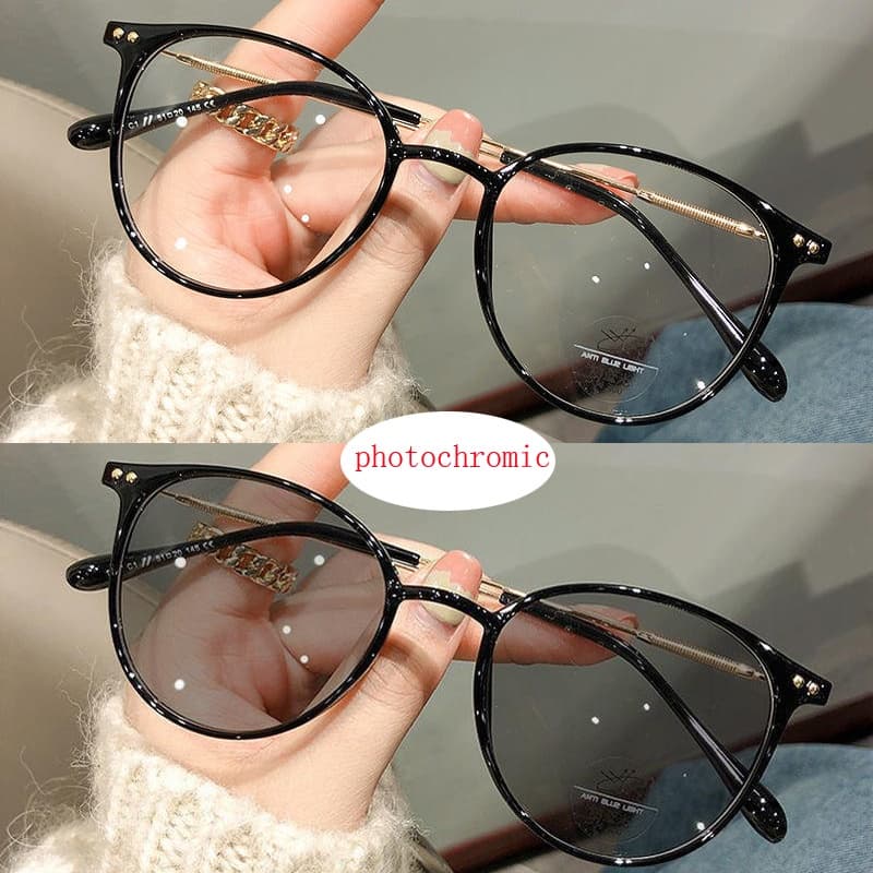 Óculos De Sol Femininos Fotocromático Anti-Radiação Redondos Para Mulheres Camaleão Com Armação Metálica UV400 Eyewaer