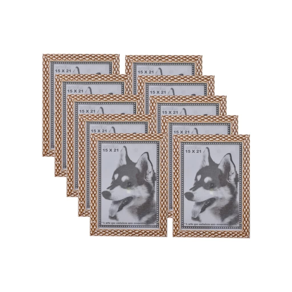 KIT 10 PORTA RETRATO MARROM CLARO 15X21 PVC ALTO RELEVO