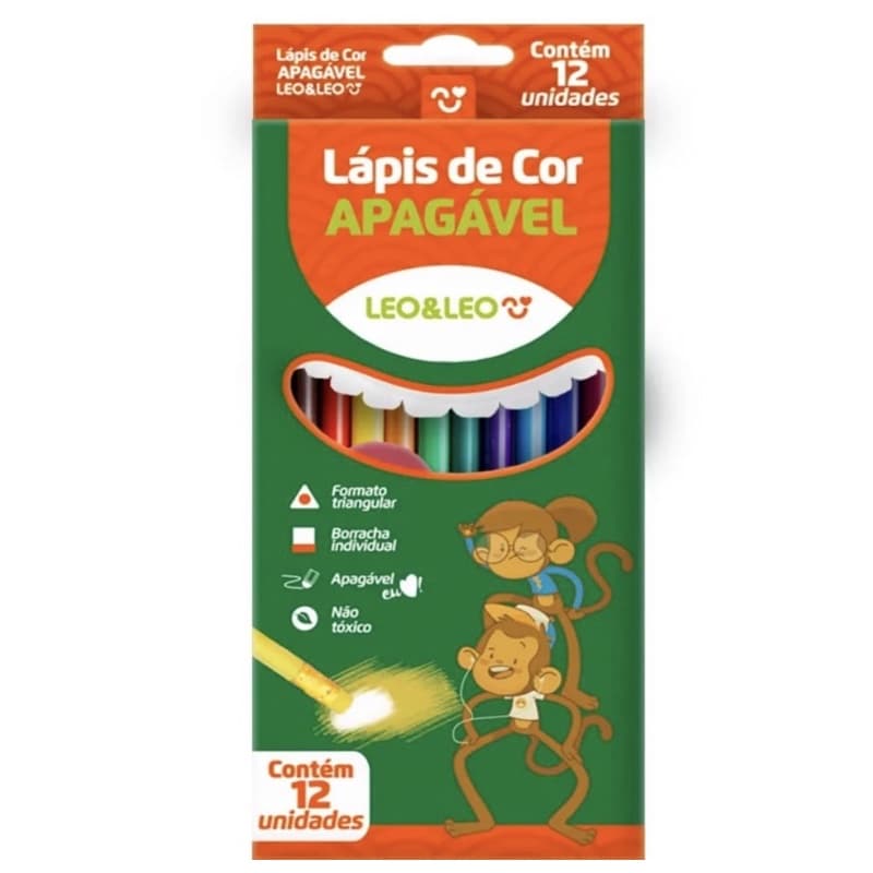 Lápis de cor com 12 cores apagável Leo&Leo