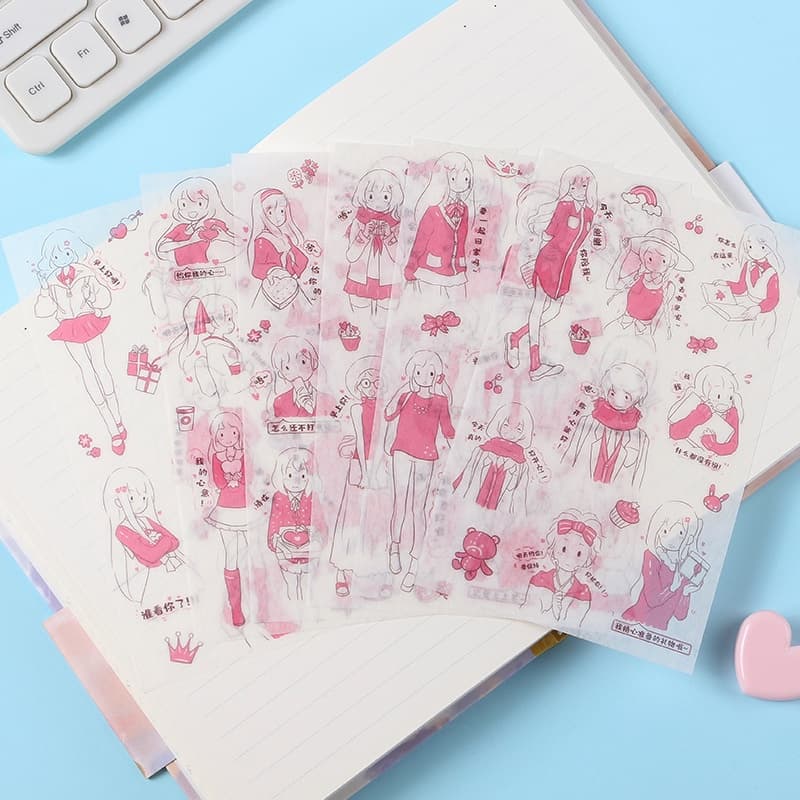 Autocolantes Fofos Série Menina De Desenho Animado Deco DIY Washi