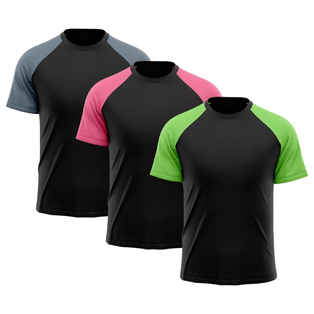 Kit 3 Camisetas Masculina Raglan Dry Fit Proteção Solar UV Básica Lisa Treino Academia Passeio Fitness Ciclismo