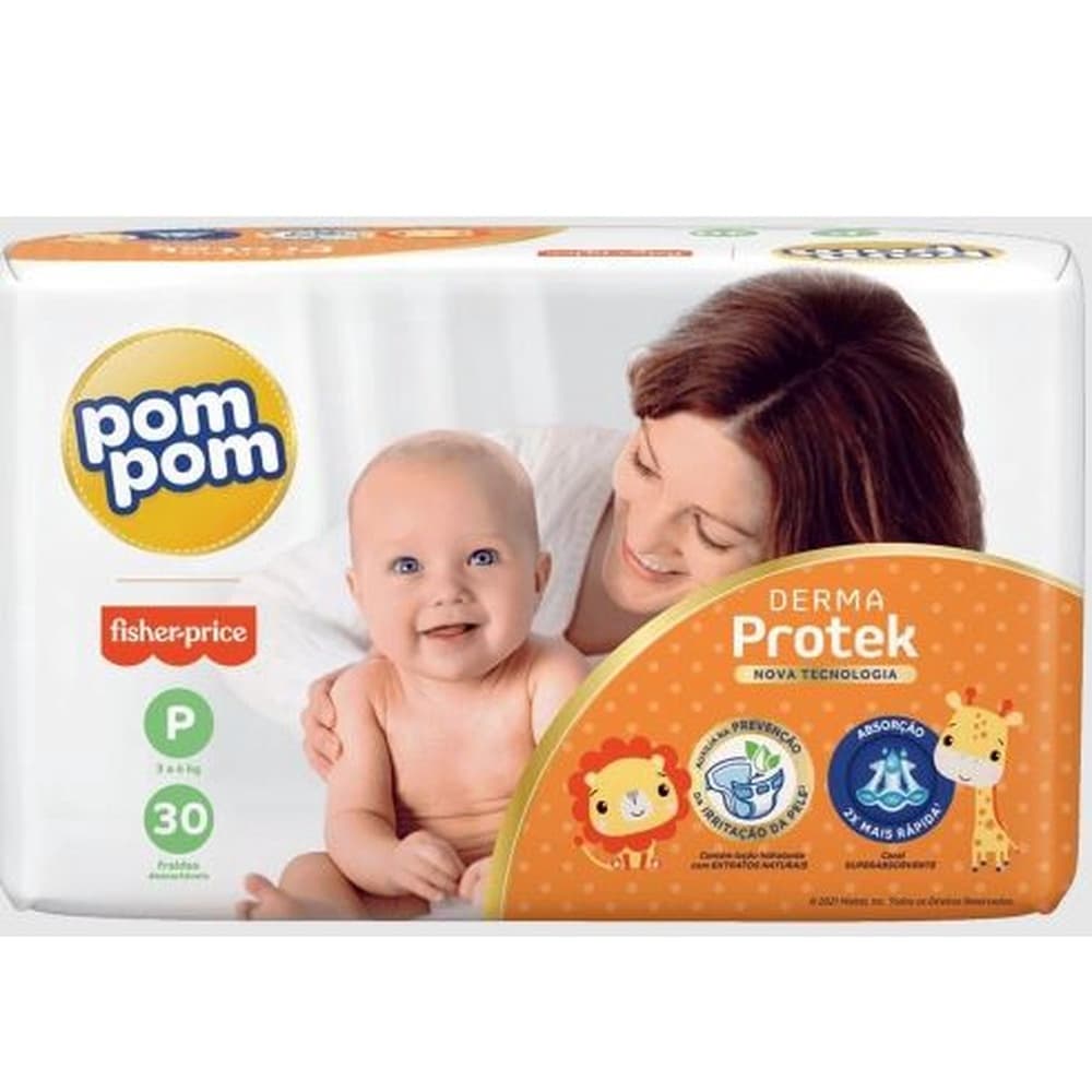 Fralda Pom Pom Derma Protek P com 30 Unidades