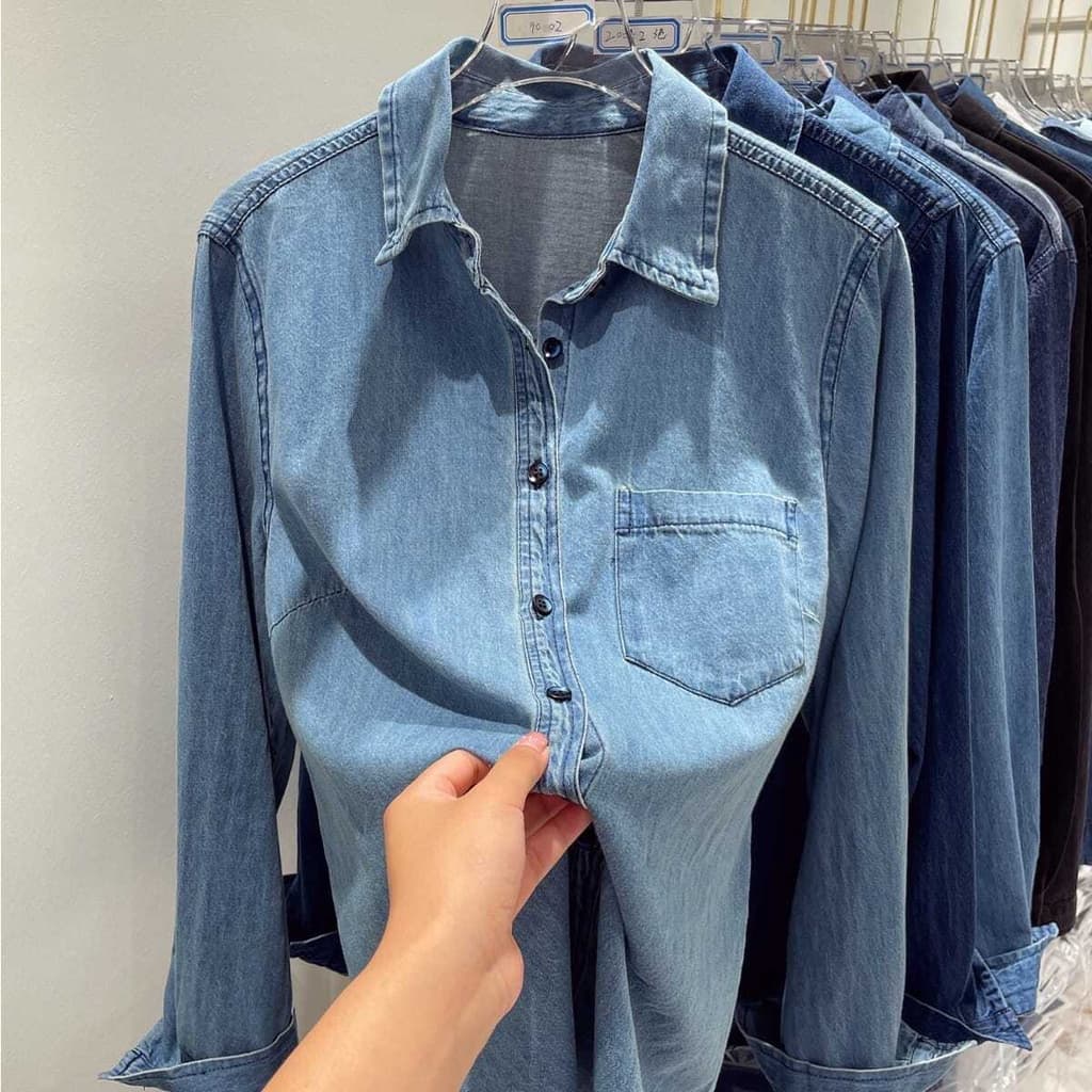 POLO colarinho Denim camisa feminina estilo francês 2022 novo estilo início do outono de manga comprida chique topo solt