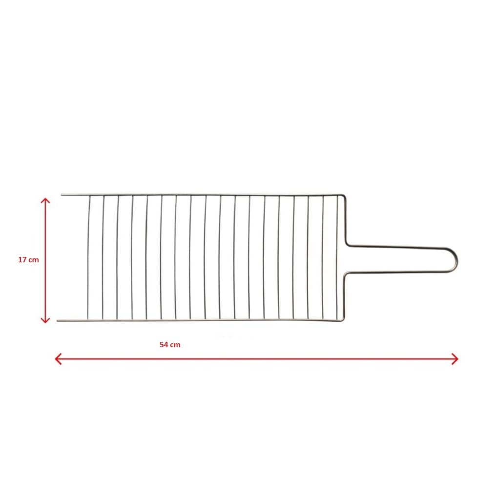Grelha Unica para Churrasqueira Churrasco Feito em Aço Carbono p/ Peixes Frango Linguiça Carnes 54cm x 17cm x 5 mm Niquelado