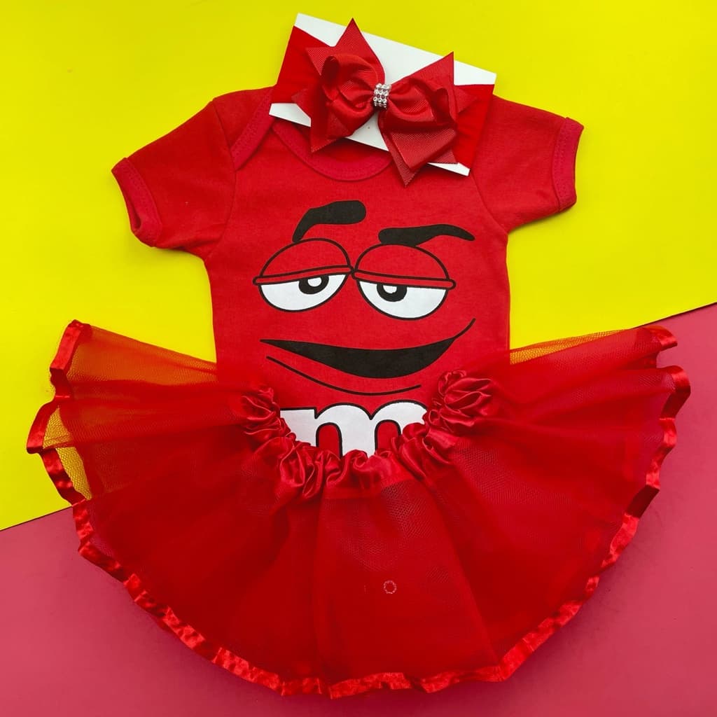 Kit Completo Body Mesversário Bebê Menina M&M Vermelho