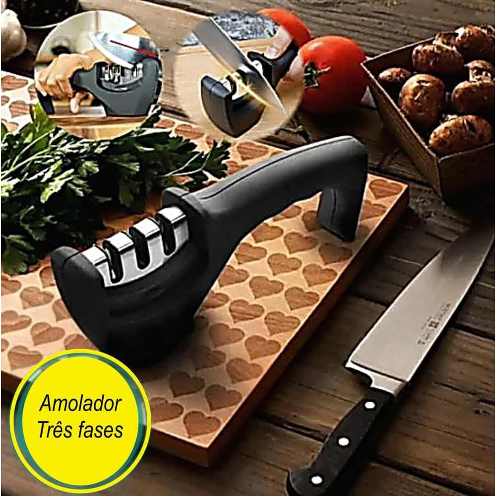 Afiador Amolador de Facas para Carne Legumes Prático 3 Fases