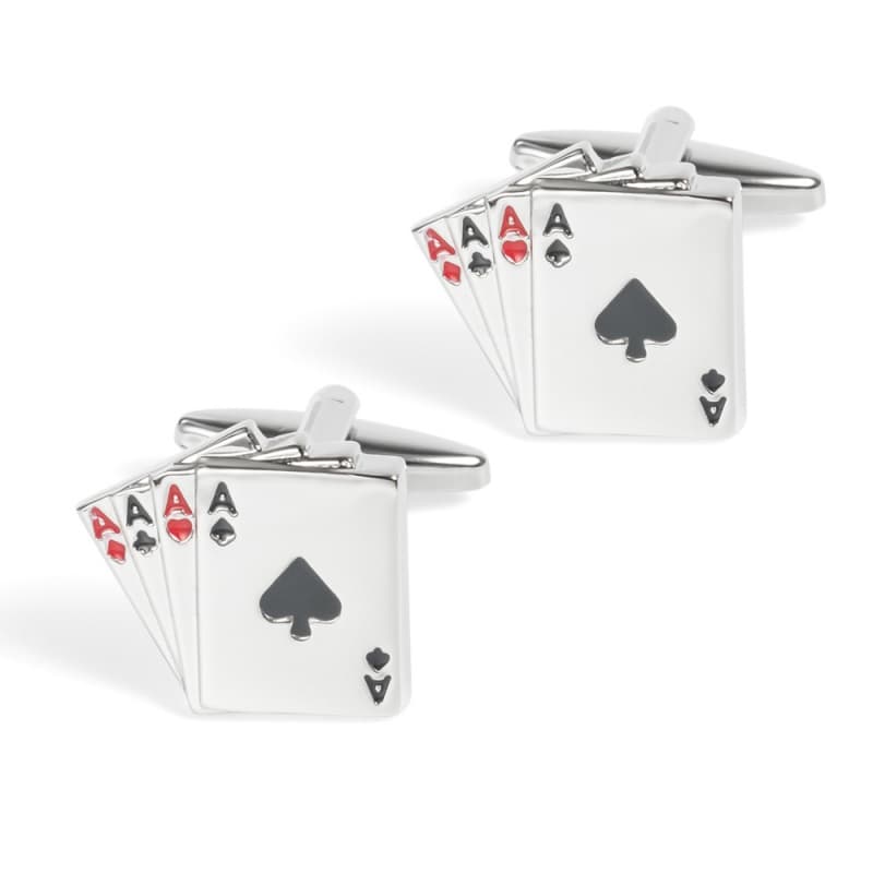 Acessórios de Moda: Abotoaduras Divertidas com Estampa de Cartas de Baralho, Esmalte Gotejante, Abotoaduras de Metal par