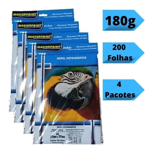 Papel Fotográfico 180G Glossy A4 À Prova D'água Brilhante Premium 200 folhas MASTER PRINT