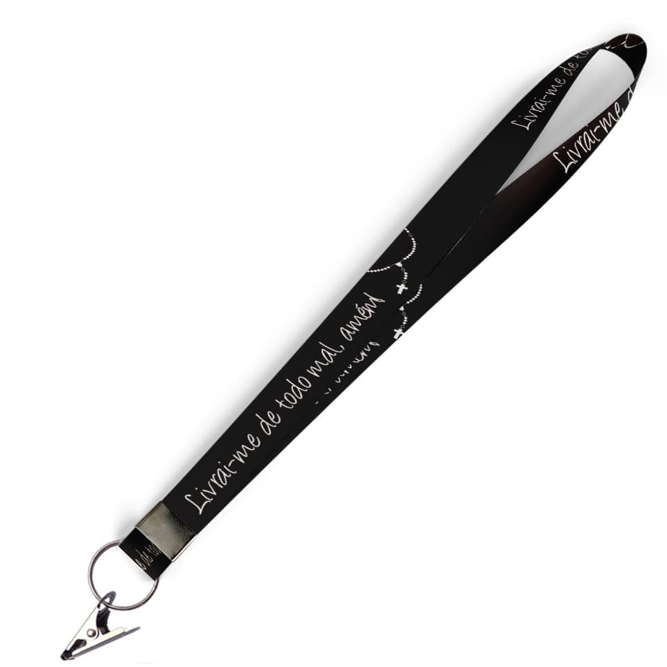 Cordão personalizado Livrai-me de todo mal, amém! para crachá ou chaveiro com Jacaré com Argola