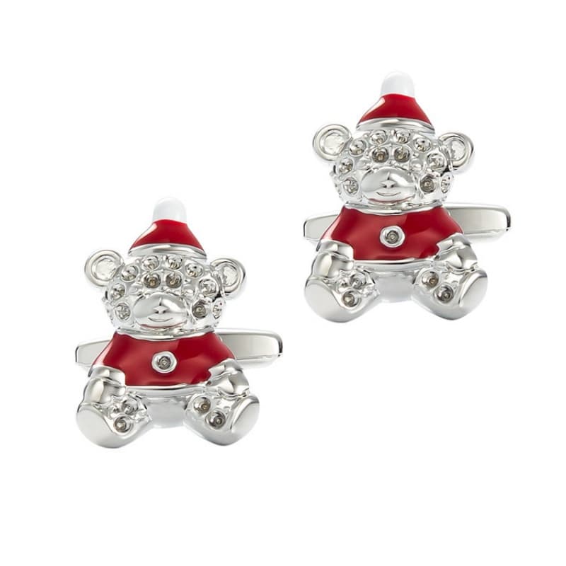 Acessórios de Moda: Abotoaduras de Metal com Diamante e Urso de Natal, Abotoaduras para Camisa Francesa Masculina, Venda