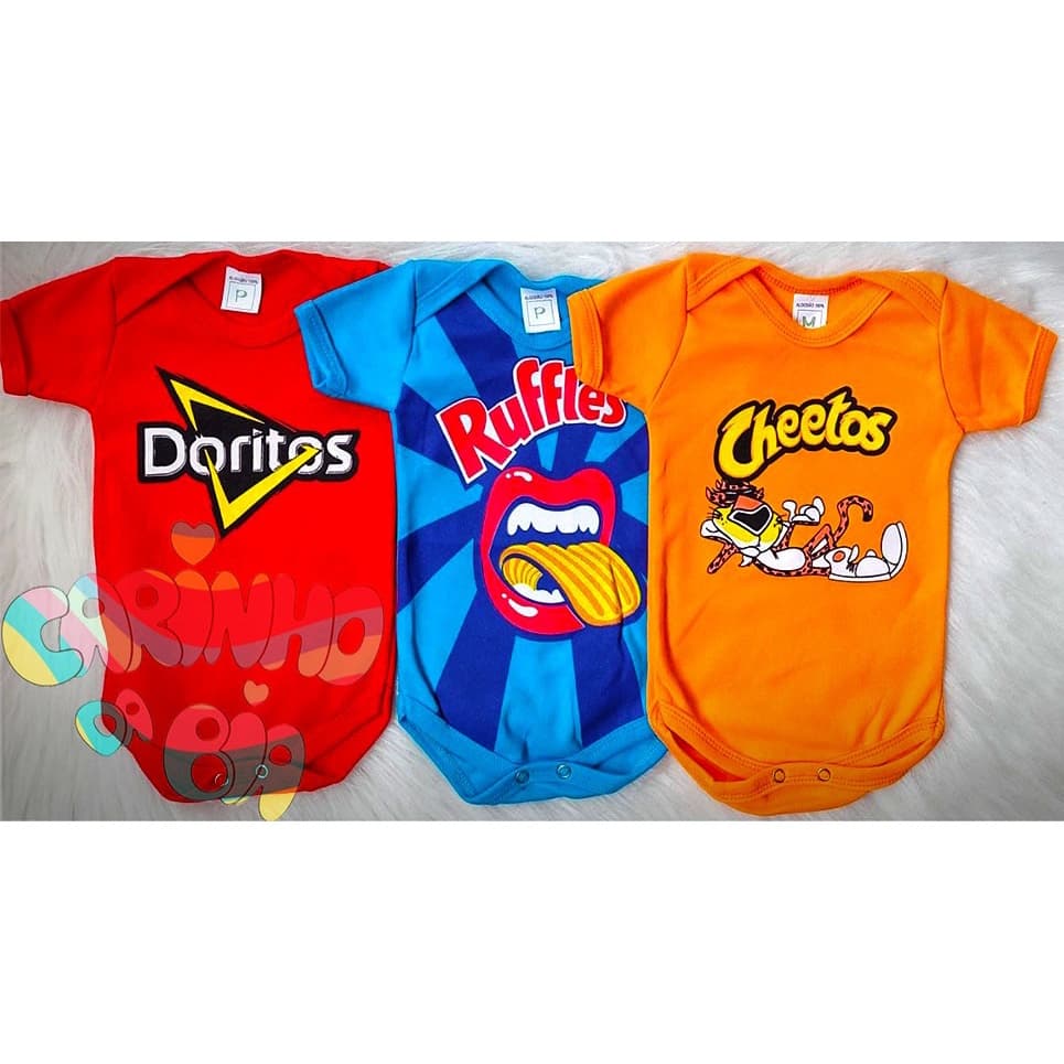 Body Temático bebê menino menina: Cheetos, Doritos, Ruffles, Fandangos
