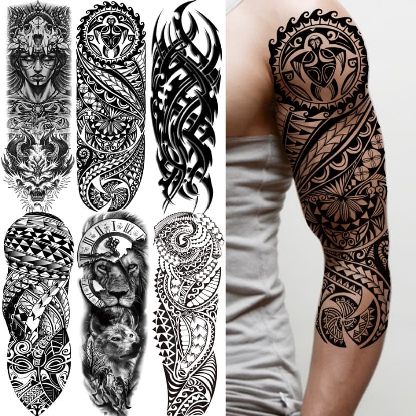 Tribal Maori Manga Tatuagem Temporária Para Homens Mulheres Tatuagens Do Leão Adulto Lobo Preto Tartaruga Grande Falsas Suprimentos Marca Nova