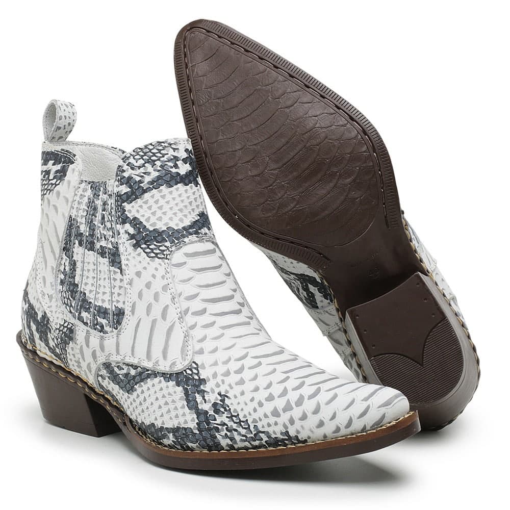 Botina Bota Masculina Country Texana Bico Fino Em Couro Escamado De Cobra