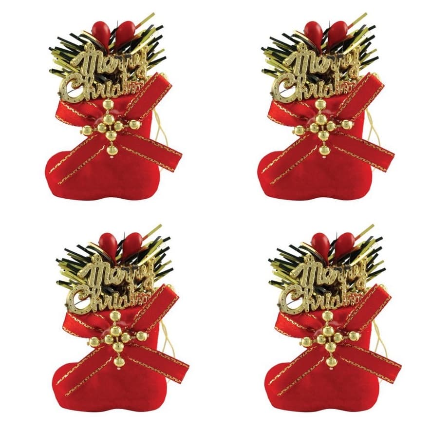 Enfeite de natal botas vermelho de pendurar/c/4 unidades 5cm TD330