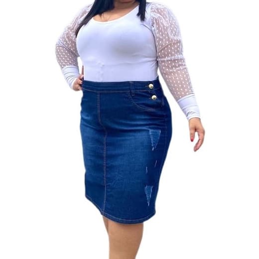 Saia Jeans Plus Size Com Lycra Plus Size Moda Evangelica