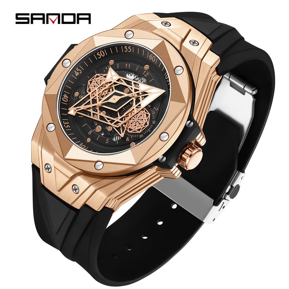 Relógios De Moda Masculina De Luxo SANDA Top Luxury Brand Relógio De Quartzo Oco À Prova D'água