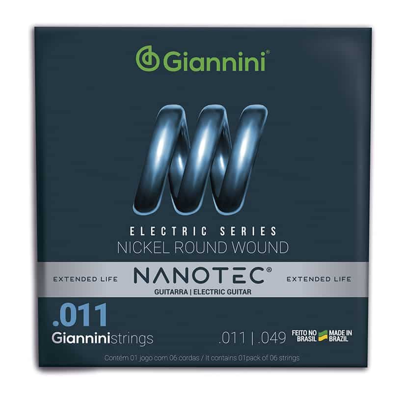 Encordoamento Giannini P/ Guitarra Nanotec Nickel Round Wound GEEGST11 PN (.011 – .049)