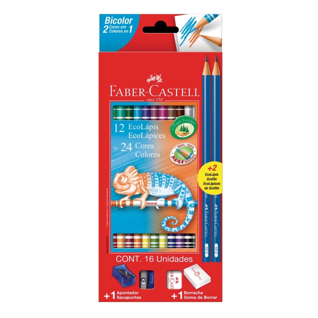 Lápis de Cor Faber-Castell Kit Escolar 24 Cores + 2 lápis Grafite + 1 Apontador + 1 Borracha
