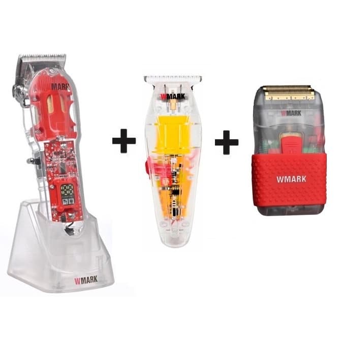 Máquina De Cortar Cabelo Profissional Wmark Ng 407 2600mah + Maq Acabamento Ng 202 + Shaver Ng 987