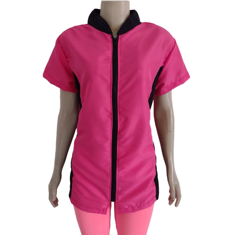 Jaleco De Tosador Feminino Rosa com Preto Anti Pelo Groomer