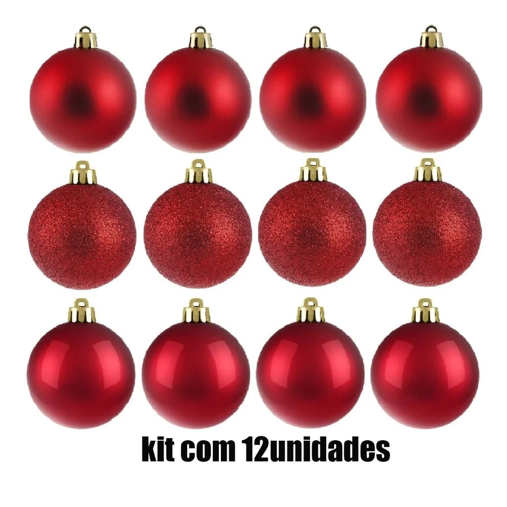 Kit 12 Bolinha De Natal Enfeite Natalino Varias Cores 5cm