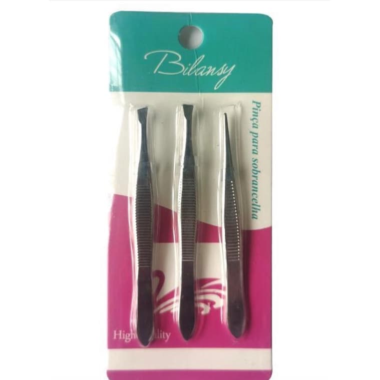 Kit 3 Pinças para Pelos e Sobrancelhas (reta, chanf, fina)