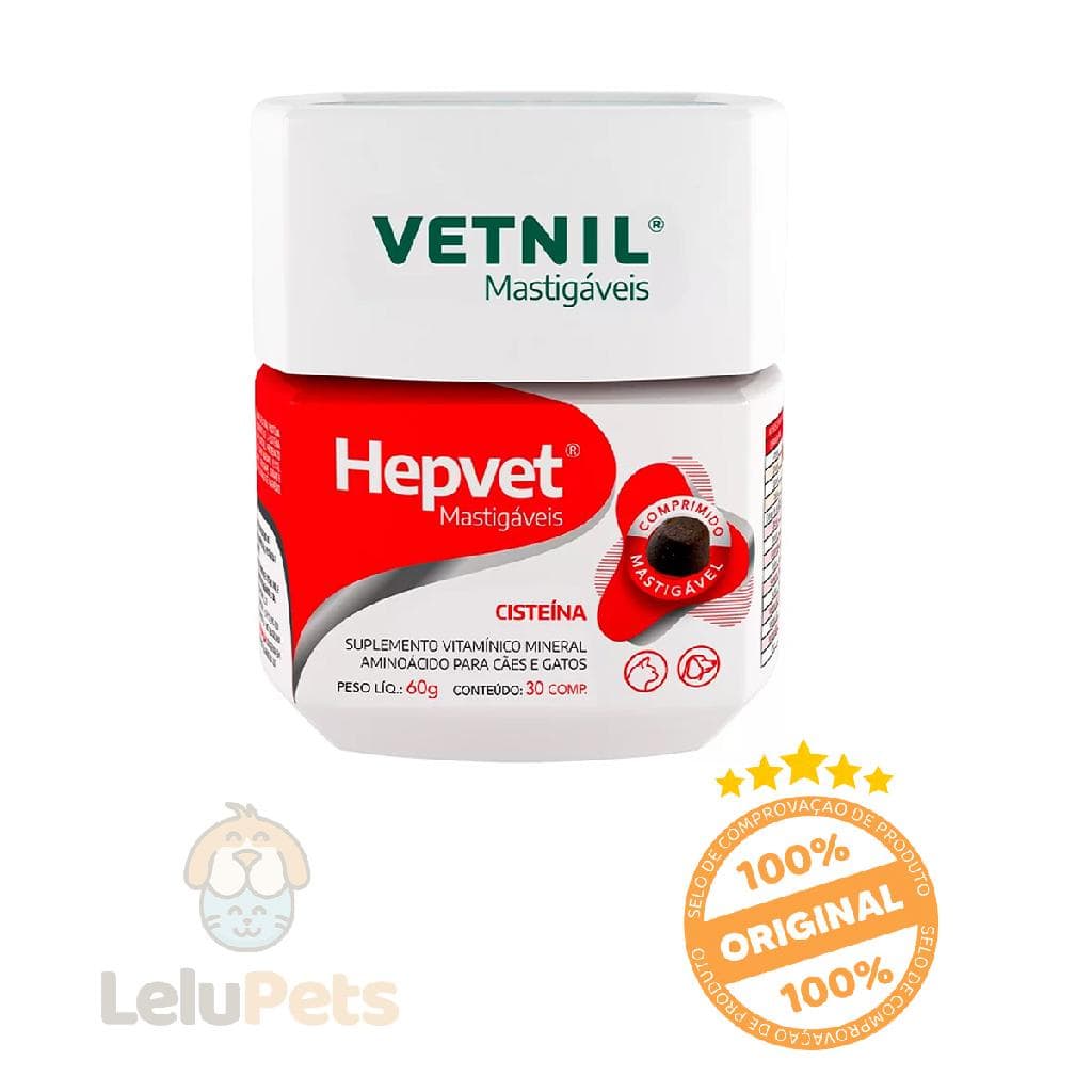 Suplemento Vitamínico Cães Gatos Hepvet Mastigáveis 30 Comp