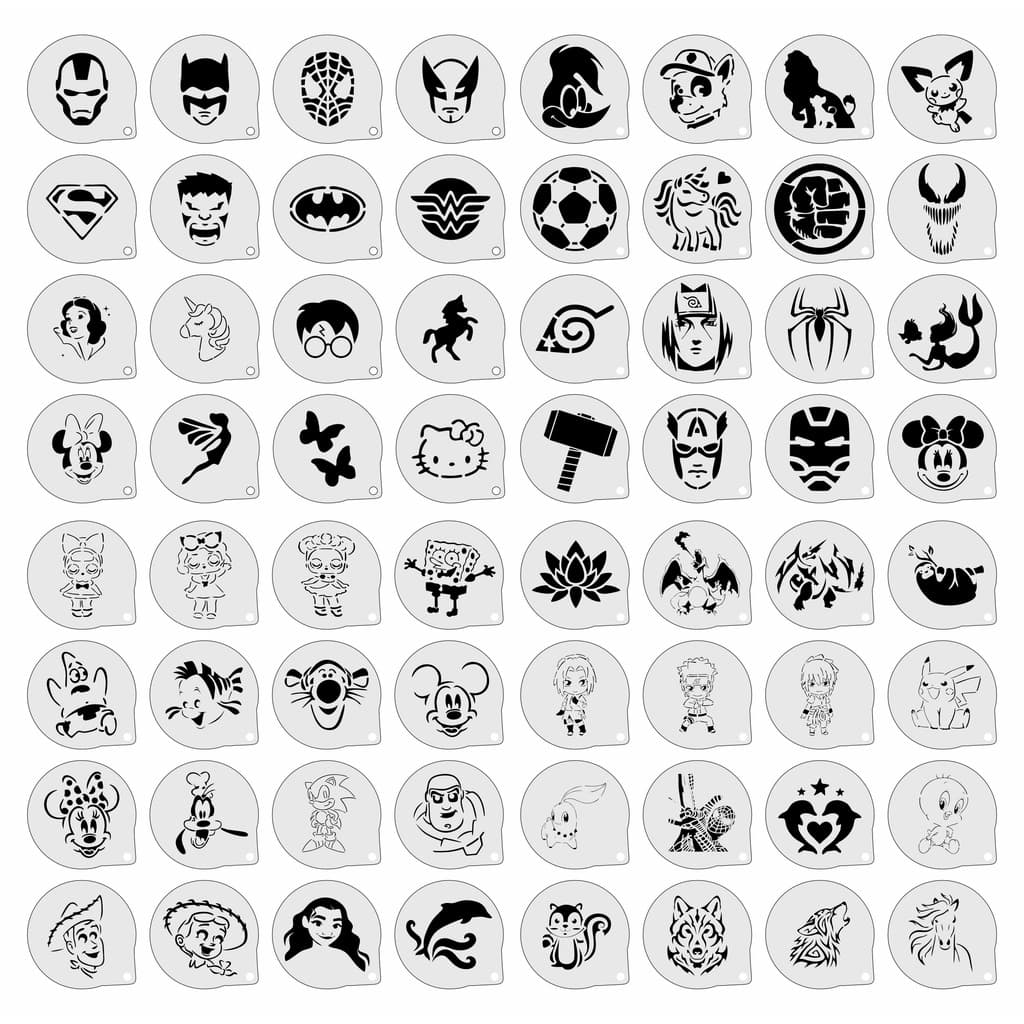 Stencil Personagens Infantis Kit (3) 64 Moldes 7x7cm