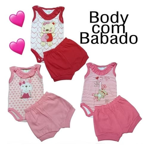 Conjunto bebe body regata com babado + shorts menina