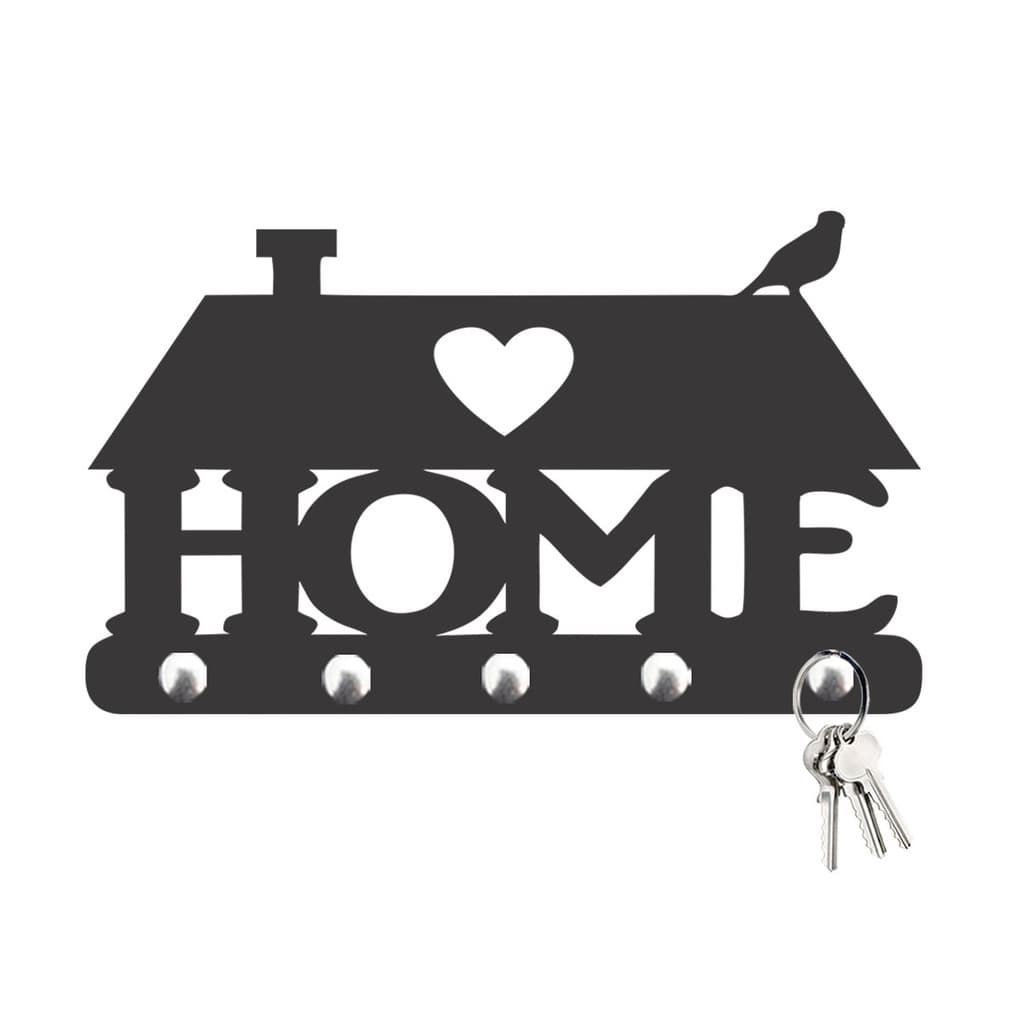 Porta Chaves Home Casinha Decorativo de Parede em MDF 3mm Preto Fosco