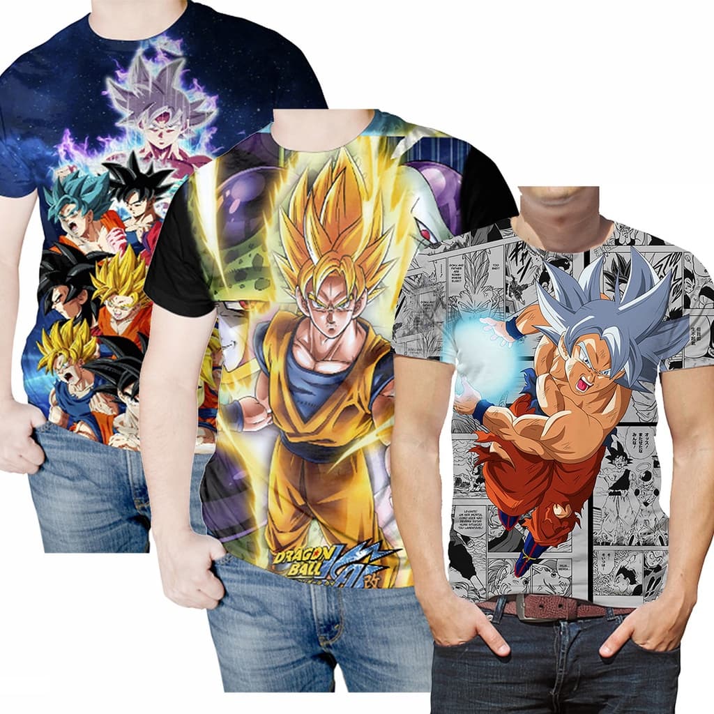 Kit Camisa Camiseta Anime Dragon Ball Z GT Goku Full 3D
