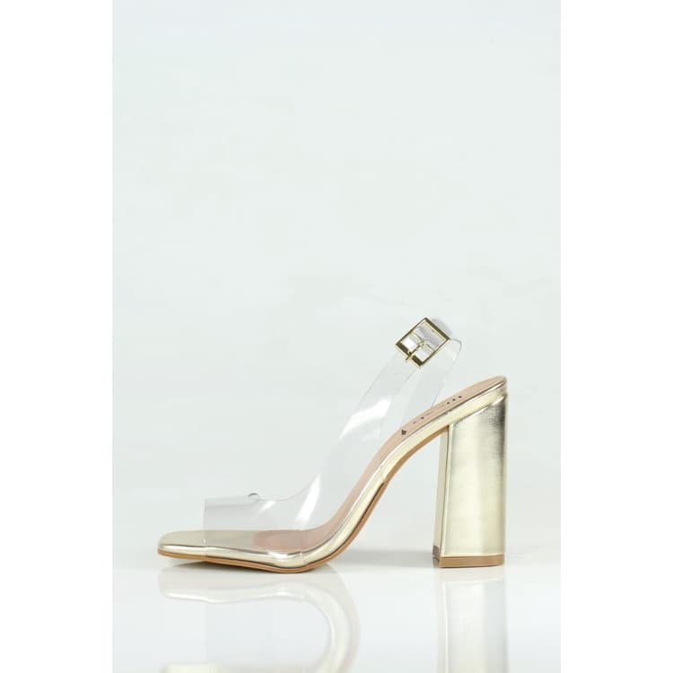 Sandália Invisivel Week Shoes Salto Grosso Vinil Dourado (FORMA MENOR)