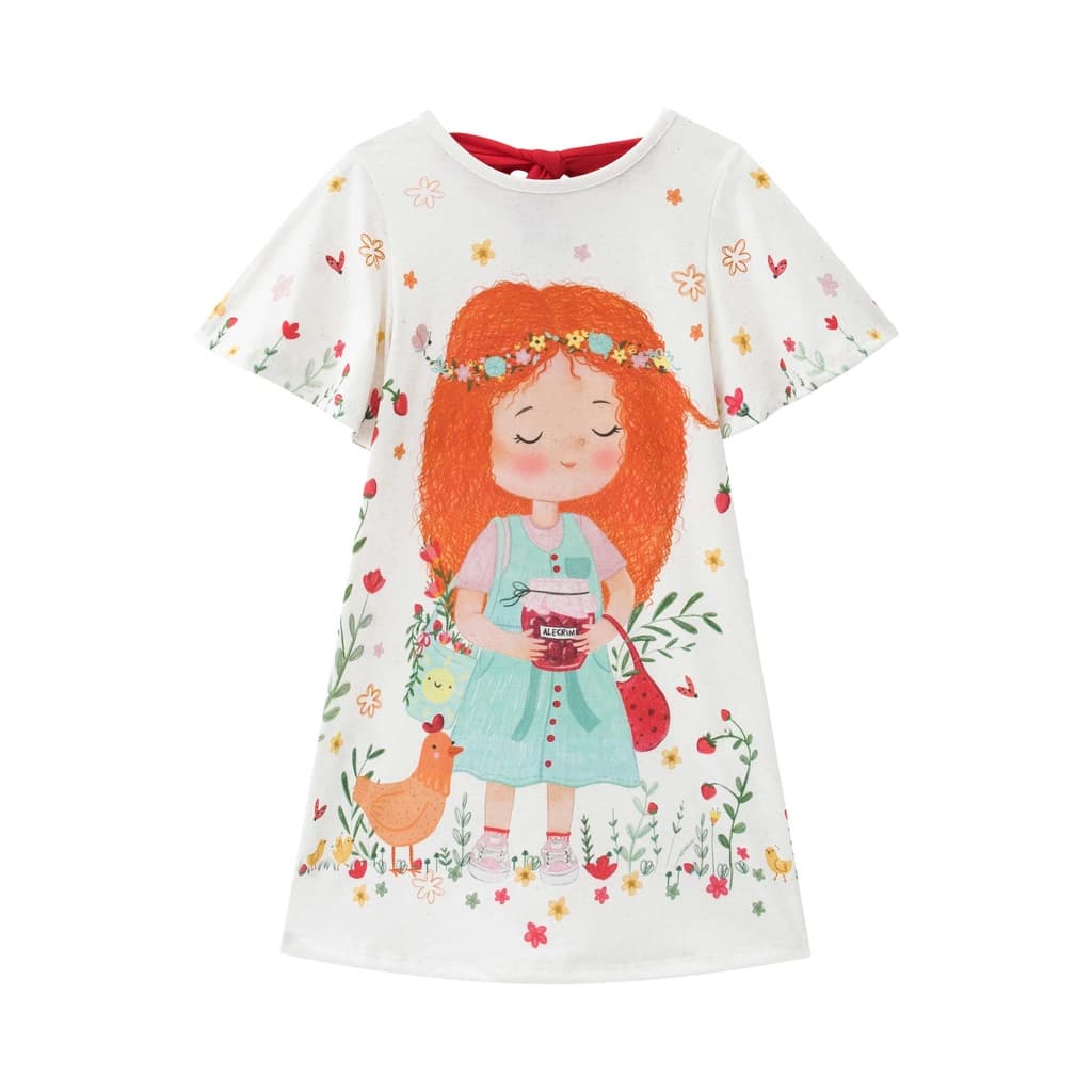 Vestido Kukiê Manga Curta Menina Vestido Infantil