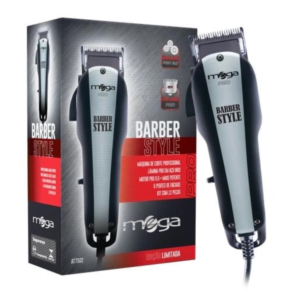 Máquina de Corte Mega Barber Style AT7502S 110V Com 6 Pentes e Lâmina em Aço Inox