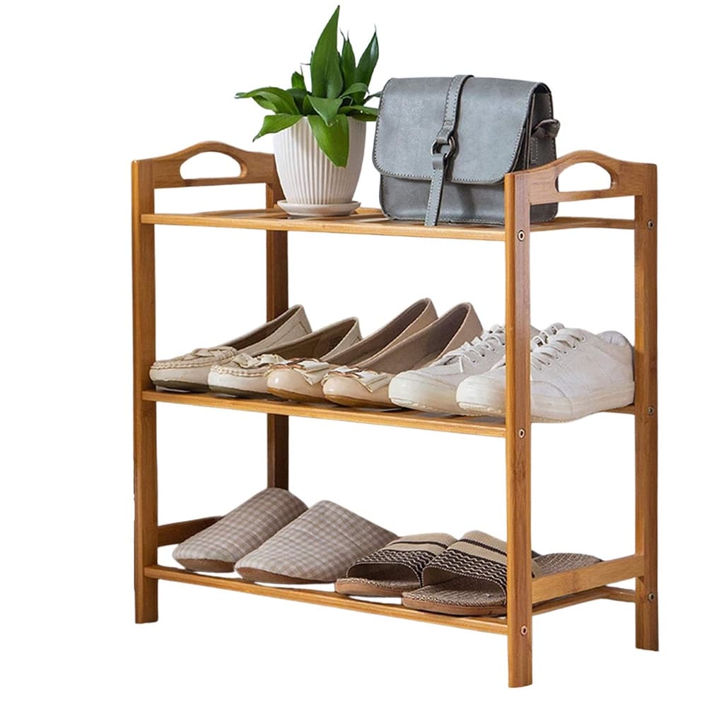 Sapateira de Entrada Madeira Tripla Bambu Organizador Tenis
