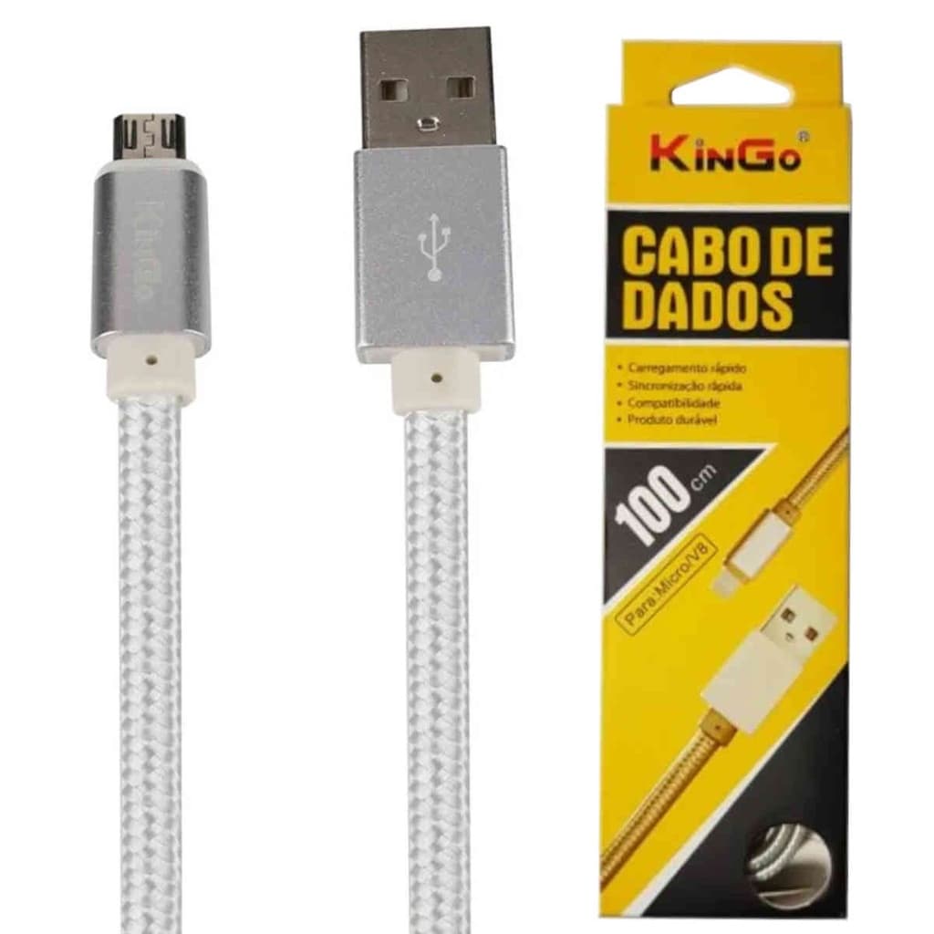 Cabo V8 micro usb corda Prata - Dados e carregamento para celular