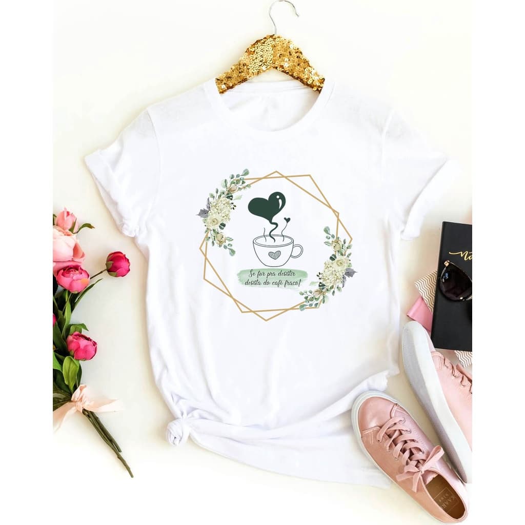 Camiseta T-Shirt Feminina Estampa com Frase 100% Poliéster