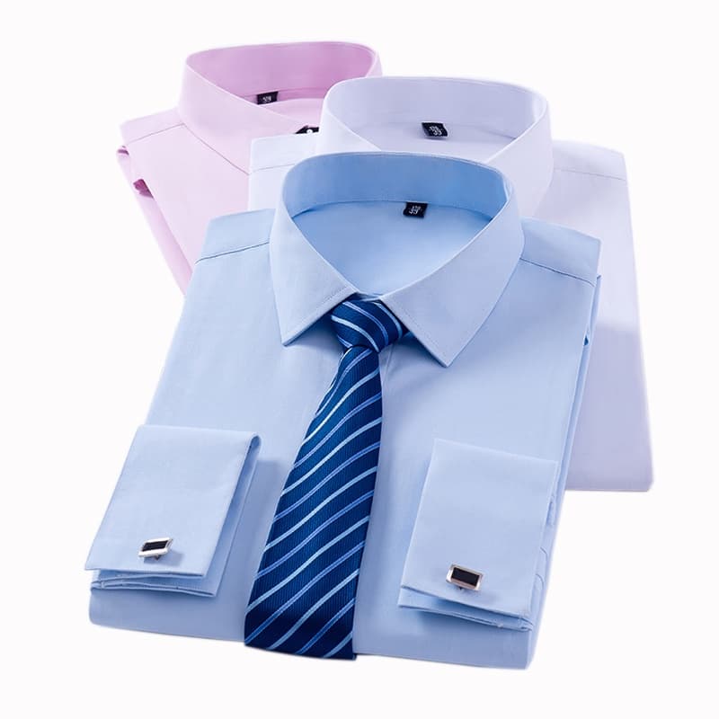 Camisa De Vestido De Punho Francês Clássica Masculina Manga Longa Sem Bolso Tuxedo Com Botões Festa Formal Casamento