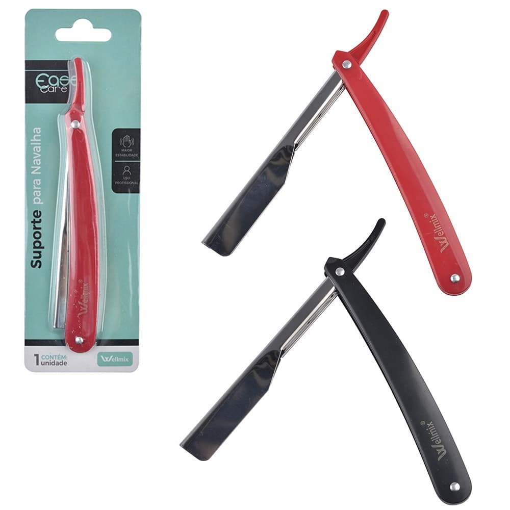 NAVALHETE DE INOX E CABO PLASTICO COLORS 16CM PARA BARBEAR COM SUPORTE PARA LAMINA NA CARTELA