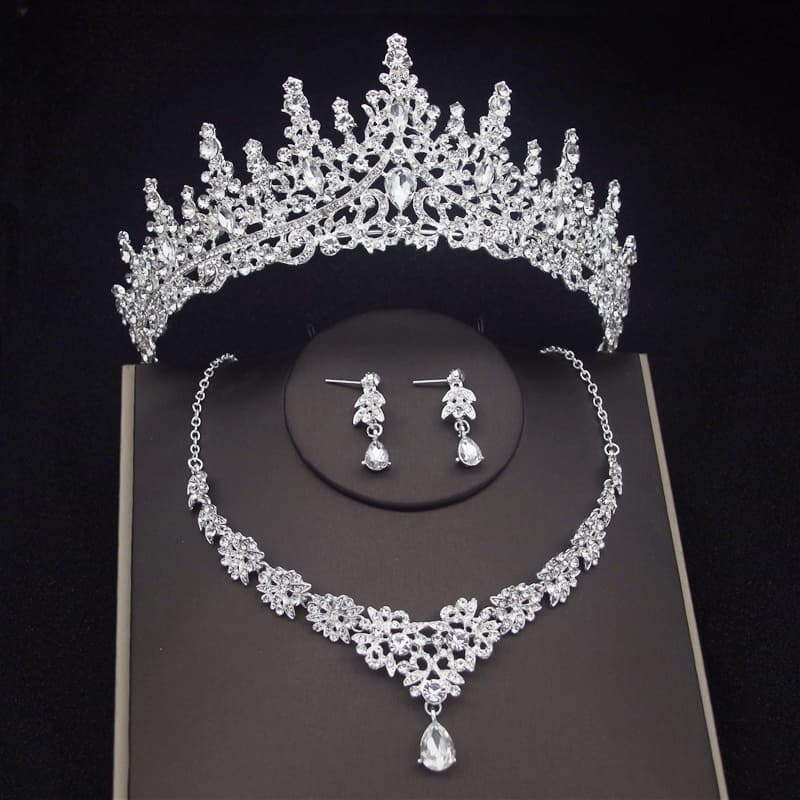 Conjunto Luxo Coroa + Colar + Brinco Noiva Casamento Debutante Daminha