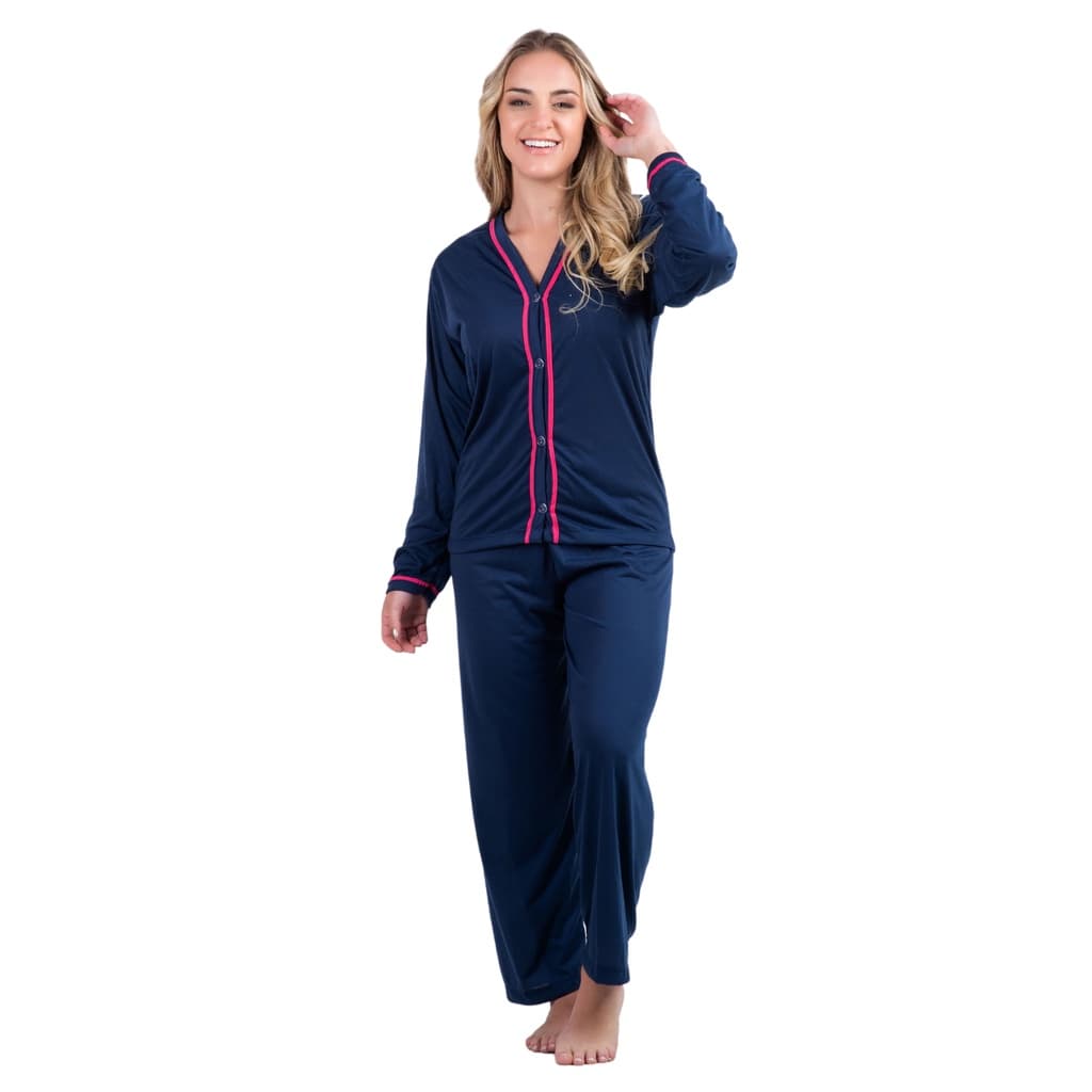 Pijama Longo Botão Amamentação Pós-cirúrgico Feminino Frio Malha Comprido Conjunto Confortável Inverno Promoção 354