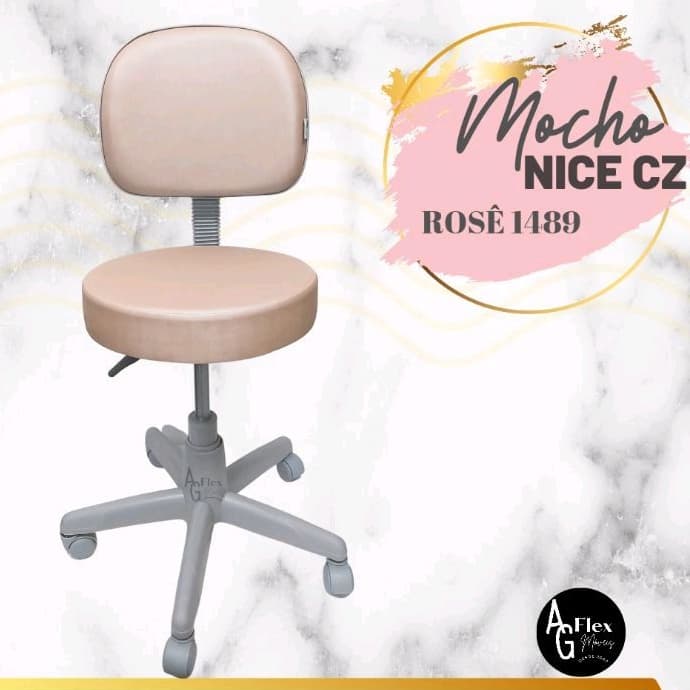 Cadeira Mocho Rose Base Cinza Estética Dentista Tatuador Podologia Manicure Clínicas Consultórios