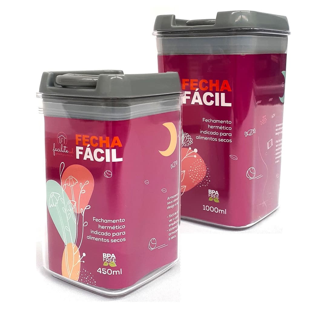 Pote Hermético Acrílico Para Alimentos Kit 450ml E 1000ml