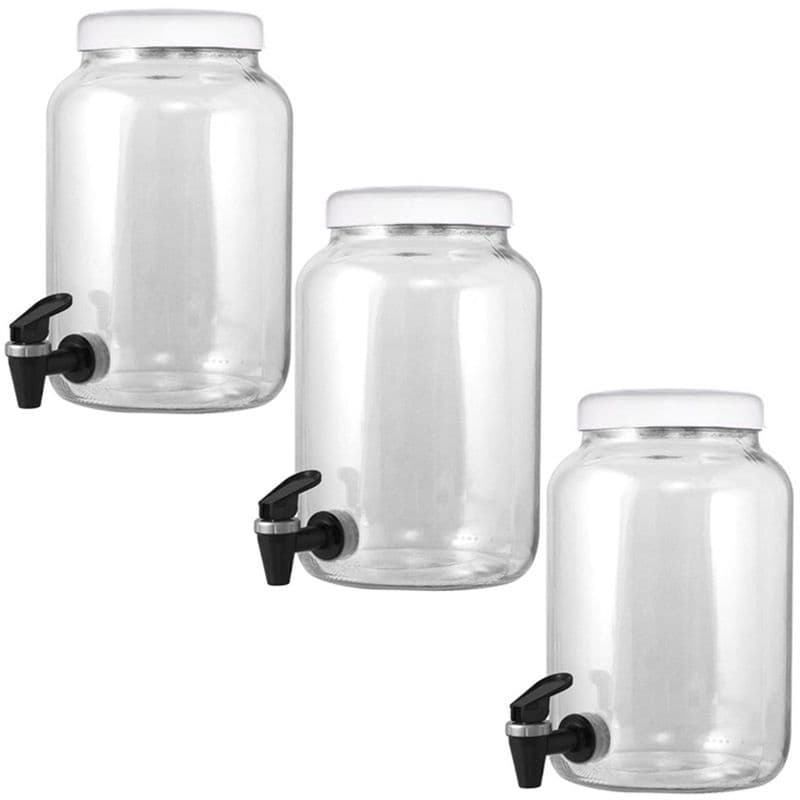Kit 3 Suqueiras Barrica Vidro Multiuso 3,2 Litros com Torneira Cromo e Tampa Branco - Gastrobel