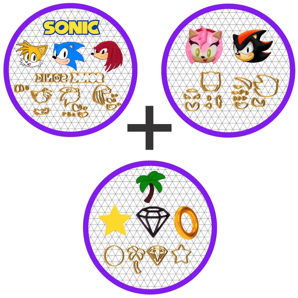 Mega Kit Cortador Sonic Logo Personagem Símbolos Cupcake 5cm